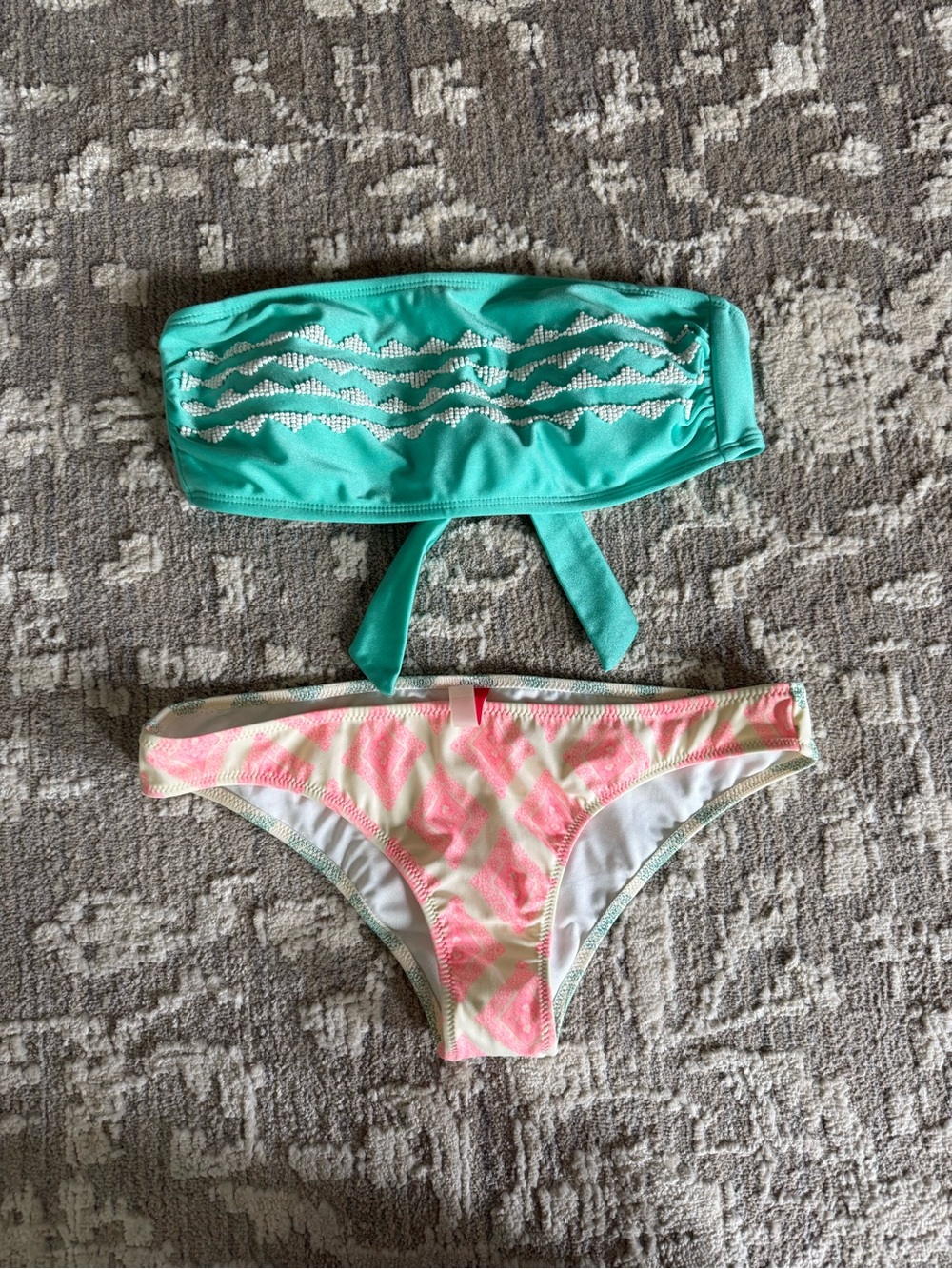 Teal Bandeau M Bikini Top with Victoria’s Secret Pink Teal Patterned S Bottoms